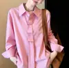 Camisa de Manga Larga con Cuello Polo Rosa Chic Juvenil de Gama Alta Única Inspirada en la Dopamina para Mujer en Primavera