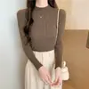 Suéter negro de cuello medio para mujer, otoño e invierno, de alta gama, tejido ajustado, adecuado para primavera, otoño e invierno como capa interior