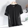 Nueva Camiseta Casual de Secado Rápido para Hombre Talla Grande Verano Delgado Cuello Redondo Holgada de Seda de Hielo Manga Corta Media Manga