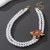 Elegante collar de múltiples capas con cuentas y colgante de flor de pedrería para mujer, ambiente festivo, regalo elegante y exquisito