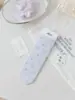 Meias de Cano Médio com Vibe Minimalista, Estilo Japonês, Primavera/Verão, Meias de Cano Médio Roxo com Urso e Flores, Estilo College, Alto Teor de Algodão