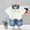 Ropa de verano para niños 1-4 años ropa infantil para bebés 3 traje de manga corta con solapa de oso para bebé varón conjunto de dos piezas una generación de cabello