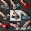 Guantes de Boda para Mujer Estilo Coreano Transparentes de Malla Fina Cortos Color Negro y Blanco Rosa Guantes con Dedos para Primavera, Verano y Otoño