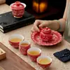Conjunto de Chá Pintado à Mão com Padrão de Borboleta Floral Vermelha, Bule Doméstico de Borboleta e Flor, Gaiwan, Xícara de Mestre, Xícara de Chá, Porta-Bule