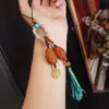 Pedra de Oliva Natural, Folha de Salgueiro, Contas Redondas Mão de Buda, Pixiu, Pingente Bodhi Estrela e Lua, Amuleto da Paz para Bolsas e Enfeites de Carro