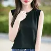 Colete Tricotado Sem Costura de Gola Redonda de Verão para Mulheres 2026 Primavera Novo Estilo Elegante Solto Sem Mangas Camisa Base Top Cor Sólida em Estoque
