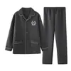 Pijama de Algodón de Aire para Hombre Otoño e Invierno Engrosado Cálido Sandwich de Tres Capas Algodón Puro Talla Grande para Papá de Mediana Edad Traje de Casa
