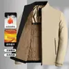Jaqueta Masculina Casual de Algodão Nova para Outono e Inverno, Estilo Pai de Meia-Idade, Gola Alta, Forrada com Lã, Acolchoada, Quente, Jaqueta de Cor Sólida