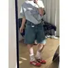 Calças Largas de Cinco Pontos Esportivas Casuais Jeans Calças Médias 2025 Azul Retrô Versátil Feminino Verão Novas Calças