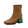 Botines de tacón alto con puntera cuadrada y bloques de color para mujer de talla grande, estilo europeo y americano, comercio exterior 1004
