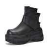 [Preço do Evento 270] Botas de Sola Grossa para Mulheres Baixinhas, Botas Curtas Casuais de Couro Genuíno, Botas Femininas de Salto Anabela em Couro de Vaca de Primeira Camada