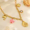 Colar Transfronteiriço de Aço Titânio Estilo Boêmio Concha Estrela do Mar Concha Meninas Nicho Golfinho Dourado Joias que Não Desbotam