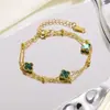 Pulsera de doble capa de cuatro hojas más vendida transfronteriza para mujer, estilo coreano personalizado, fresca, simple, dulce, linda, de acero inoxidable, moderna para el trabajo