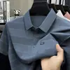Camiseta de Manga Corta Rayada de Seda de Hielo, Polo Delgado de Lujo para Negocios Casual de Verano para Hombres de Mediana Edad y Jóvenes, Estilo Papá