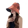 Sombrero de Verano con Protección Solar Ala Ancha Parasol Sombrero de Pescador Moda de Mujer Estilo Coreano Letras Rayas Pegamento Negro Sombrero Resistente a los Rayos UV