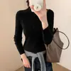 Suéter de Punto Suave con Botones y Cuello Medio Alto de Terciopelo Andy para Mujer Otoño Invierno Manga Larga Simple Ropa Interior Base Suéter
