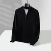 Novo Estilo Outono e Inverno 2025 Suéter 100% Lã Pura para Homens com Gola Meio Aberta, Toque de Luxo, Tricô de Cashmere Espesso e Quente