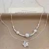 Collar de Perla Estrella de Circonita Fragmento de Plata para Mujer - Lujo Ligero, Moda de Nicho, Versátil Collar de Cadena para Clavícula de Doble Capa