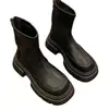 Botines Negros Pequeños de Suela Gruesa para Mujer Otoño e Invierno 2025 Nuevos Botines Cortos Retro de Tacón Grueso Moda Estilo Británico