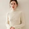 Suéter de cashmere de cinco agulhas, três fios, espessado, gola alta meia, novo outono e inverno 2026, feminino, caimento solto, afina a silhueta, suéter de tricô trançado