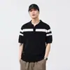 Camisa polo de punto de seda helada de alta gama con bloques de color para hombre, de manga corta, nuevo estilo de verano, camiseta de cuello para hombre moderna y versátil