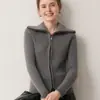 26 Outono Inverno Novo Cardigã de Cashmere 100% Gola Revers Grossa Feminino Suéter Casaco com Zíper Duplo Tricô Solto