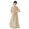 Ropa de mujer de otoño e invierno 2023, nuevo vestido de longitud media, nuevo vestido chino de flocado, corte entallado, traje Hanfu Tang de alta calidad