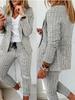 Nuevo traje informal de cuadros escoceses para mujer europea y americana de 2024, ajustado, con solapa y pantalones con cordones.