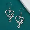 Pendientes Colgantes Largos de Acero Inoxidable con Forma de Corazón y Cruz, Diseño de Lujo Ligero, Pendientes con Letras Plateadas