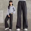 Calça Jeans Wide Leg Bordada para Meninas Primavera e Outono Calça de Perna Reta para Meninas Pequenas Calça Solta Grande para Crianças Venda por Atacado de Fábrica