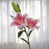 Flor de Lirio Grande Impresa en 3D con Tallo Único y 3 Cabezas, Flor Artificial para Decoración del Hogar, Decoración de Bodas y Arreglos Florales