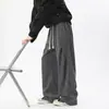 Pantalones de Chándal Anchos Plisados de Estilo Americano para Hombre en Color Marrón Maillard-Café, Pantalones Casuales de Pierna Recta Holgados