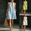 Nuevo vestido casual de verano para mujer 2026, transfronterizo europeo y americano, color liso, cuello en V, manga corta, nuevo producto disponible en Amazon y TikTok
