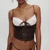 Camisola Patchwork Marrón Estilo Chica Picante Estilo Americano 2026 Primavera Nuevo Sexy Ajustado Corto Crop Top