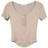 Ropa de Mujer de Comercio Exterior de Dongdaemun, Corea: Sexy Camiseta de Manga Corta con Cuello Semiabierto, Realzadora del Busto, Top Corto Ajustado para Mujer