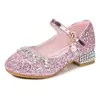 Zapatos de Princesa para Niñas, Zapatos de Tacón Alto para Niños de Primavera y Otoño, Zapatos Suaves Antideslizantes para Niños Medianos y Grandes, Zapatos para Niñas Pequeñas, Zapatos de Piel con Lentejuelas
