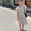 Conjunto para Niña con Cárdigan de Manga Abullonada de Lunares y Falda, Nuevo Estilo de Verano para 26, Ropa Infantil de Comercio Exterior, Venta al por Mayor para Edades 3-8