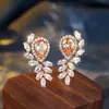 Aretes de Zirconia en Forma de Gota de Agua Color Oro Rosa y Champaña, Aretes de Vid de Diamante Completo de Lujo Ligero, Aretes de Estilo Nicho para Fiesta al por Mayor