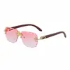 Gafas de Sol Retro sin Montura para Hombre con Bordes Cortados en Diamante y Patillas con Apariencia de Madera, Gafas de Sol al por Mayor para Comercio Transfronterizo