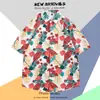 Camisa Floral Tailandesa de Playa para Hombre de Manga Corta Ins Guapo Verano Estilo Hong Kong Retro Hawaiana Seda de Hielo Camisa de Playa Moderna