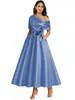Vestido de Noche Transfronterizo Europeo y Americano 2026 Nuevo Estilo Hombros Descubiertos Elegante de Longitud Media Vestido para Anfitriona Madre de la Novia Brindis de Boda