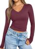 2024 Amazon Blusa Feminina de Manga Longa Outono Gola V Estilo Básico Slim Fit Camiseta Feminina com Design Patchwork Slim Fit