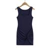 2503-25 Primavera Nuevo Estilo Europeo y Americano Spice Girl Cuello Cuadrado Clavícula Cintura Diseño Cruzado Falda de Cadera vestido