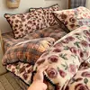 Juego de colcha acolchada de terciopelo de leche para invierno, incluye una funda de edredón de forro polar coral engrosada y cálida, ropa de cama de forro polar reversible de una sola pieza