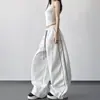 Pantalones casuales de pierna ancha holgados de color liso para mujer, nuevo estilo primavera/otoño 2026, pantalones deportivos casuales rectos con cordón, línea A adelgazante