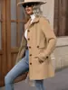 Moda Femenina de Exportación Europea y Americana Transfronteriza Otoño e Invierno 2025 Nuevo Abrigo de Lana Elegante para Mujer de Color Sólido con Solapa y Botones