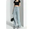 Jeans Negros de Pierna Ancha para Mujer Otoño e Invierno 2022 Nuevos de Cintura Alta Sueltos Rectos Forrados con Forro Polar Pantalones Altos