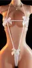 Lingerie Sexy Pinxian com Laço Grande, Biquíni de Tamanho Ajustável, Peça Única de Natal e Ano Novo 2592