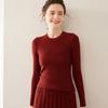 Camisa básica de cuello redondo de lana peinada de 18 puntos para mujer, de cachemira, de punto fino, de color liso, combinable con todo, de corte entallado y adelgazante.