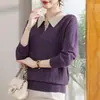 Suéter de punto de imitación de dos piezas con cuello para mujeres de mediana edad y mayores, top elegante para primavera y otoño, camisa básica holgada de moda, suéter